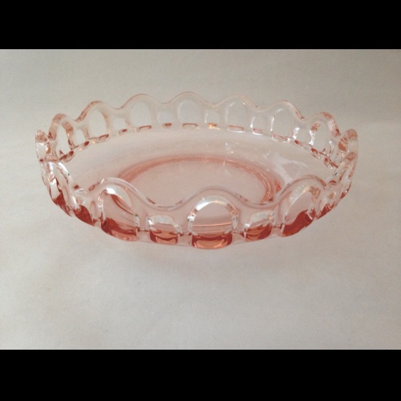 Depression Glass Lancaster "Open Work" Laced Edge Pink 7" Shallow Nappy Bowl - Picture 2 of 7